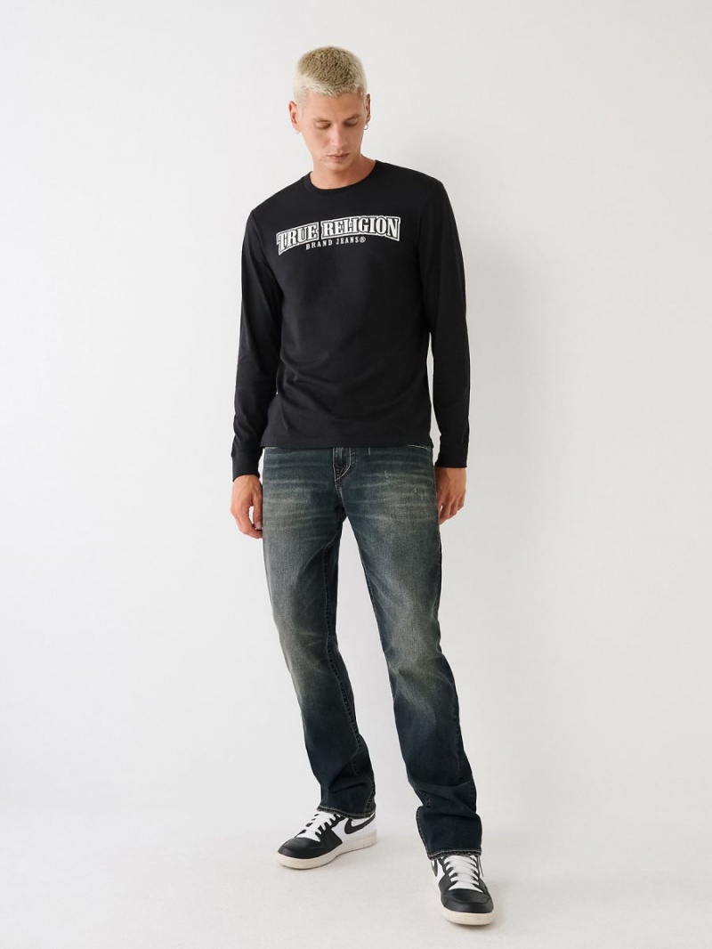 Black True Religion Long Sleeve Logo T Shirts | 1593-OWLFR