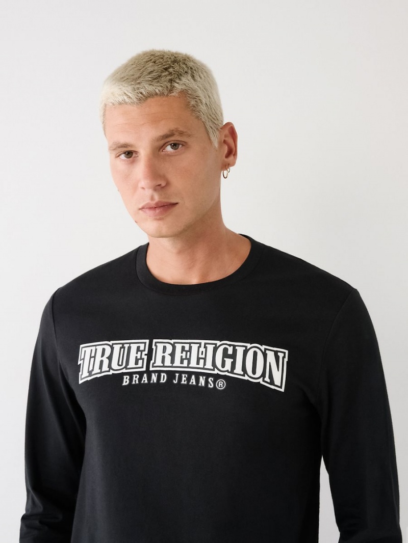 Black True Religion Long Sleeve Logo T Shirts | 1593-OWLFR