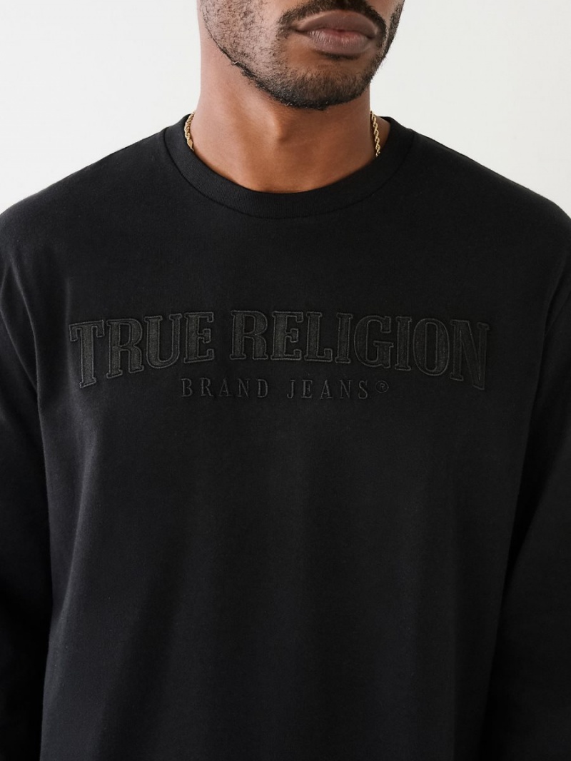 Black True Religion Long Sleeve Logo T Shirts | 3287-NXRWB