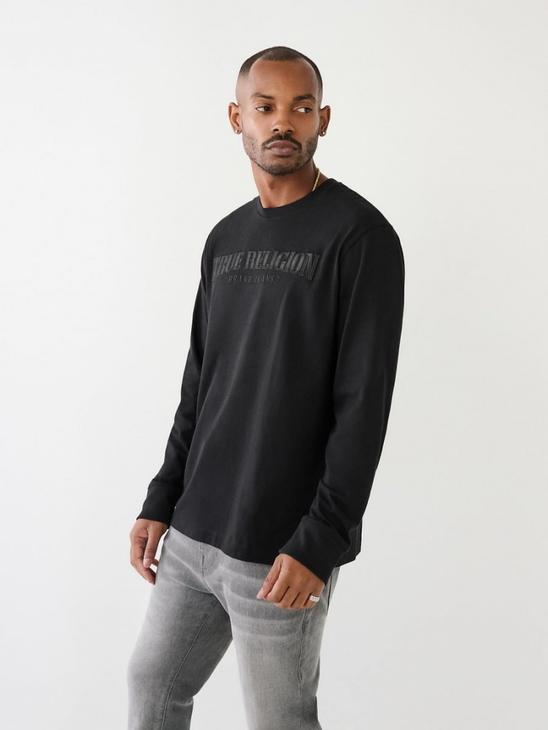 Black True Religion Long Sleeve Logo T Shirts | 3287-NXRWB