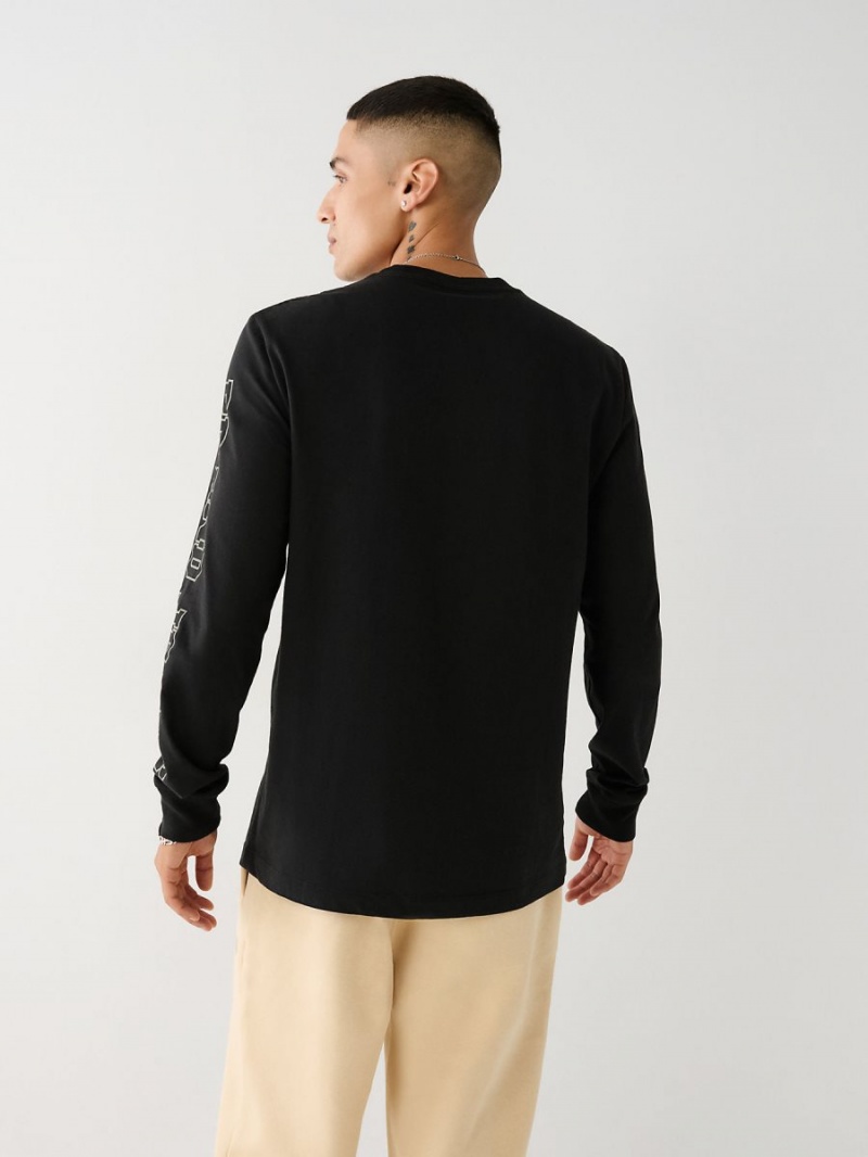 Black True Religion Long Sleeve Logo T Shirts | 7910-WQOLD