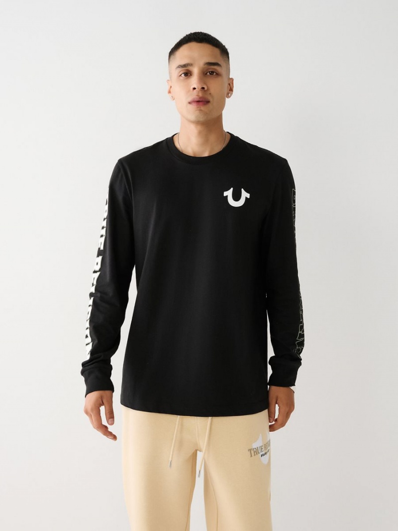 Black True Religion Long Sleeve Logo T Shirts | 7910-WQOLD