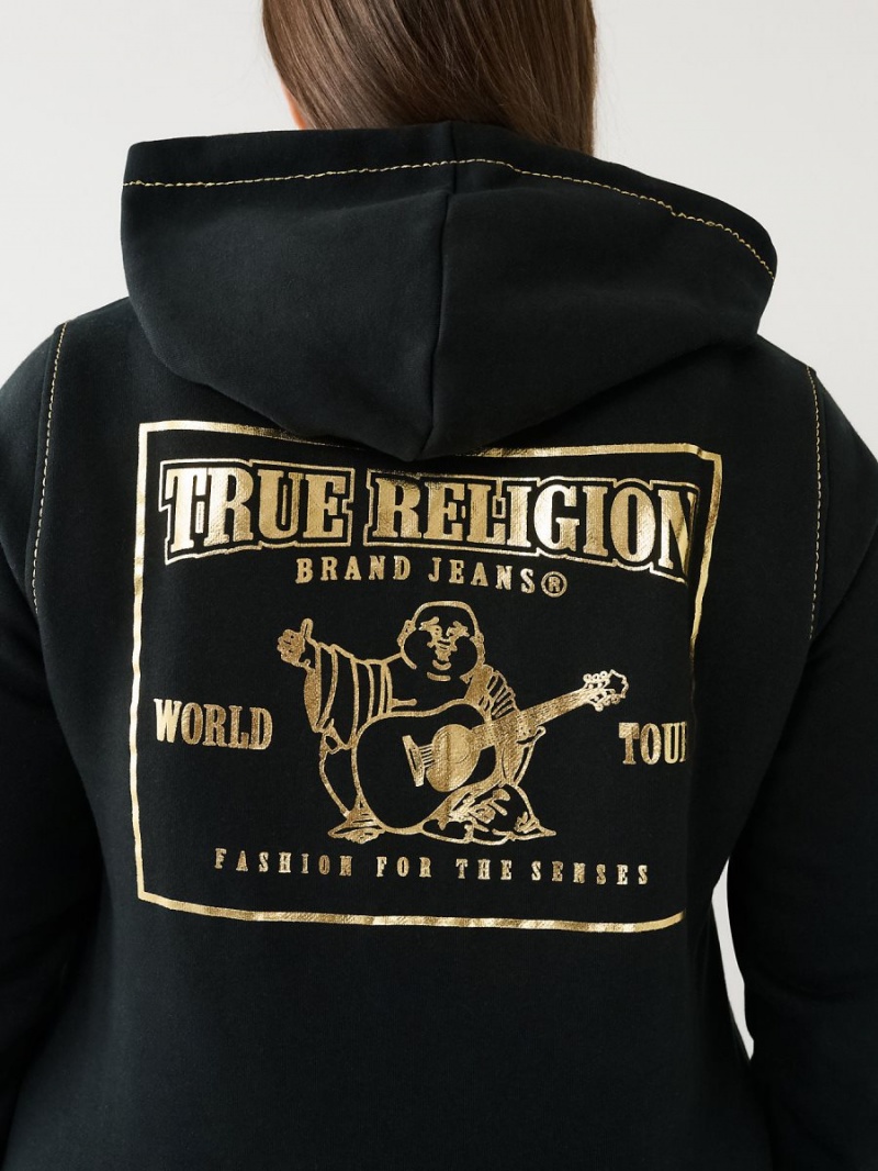 Black True Religion Lurex Big T Logo Hoodie | 0634-QEAMP