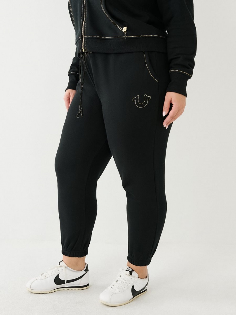 Black True Religion Lurex Big T Logo Jogger | 4672-MDQFS