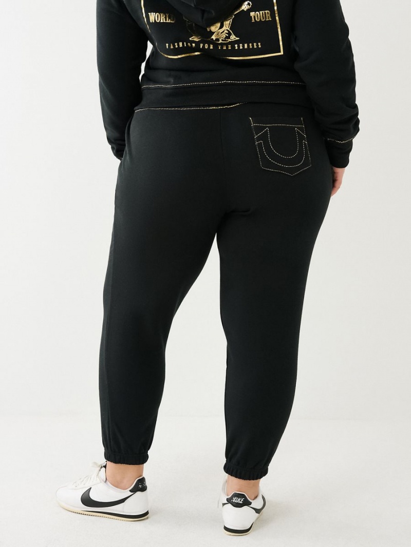 Black True Religion Lurex Big T Logo Jogger | 4672-MDQFS