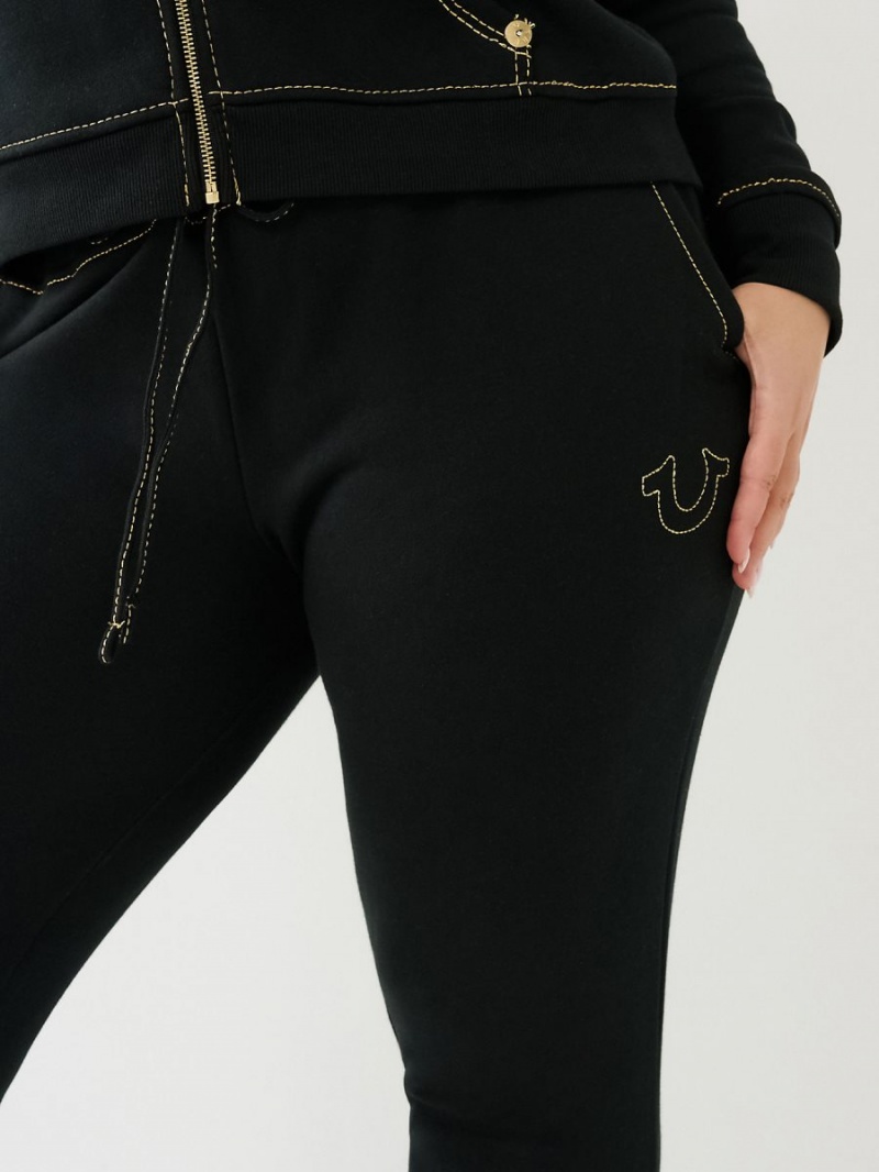 Black True Religion Lurex Big T Logo Jogger | 5869-RIVFO