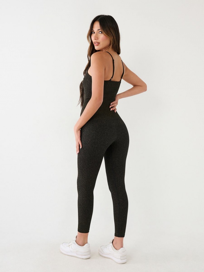 Black True Religion Lurex Seamless Jumpsuits | 6438-UODNL