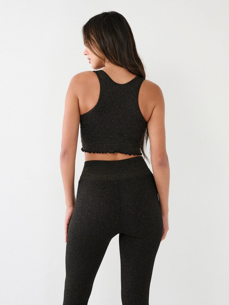 Black True Religion Lurex Seamless Sports Bra Top | 7635-MCSLW