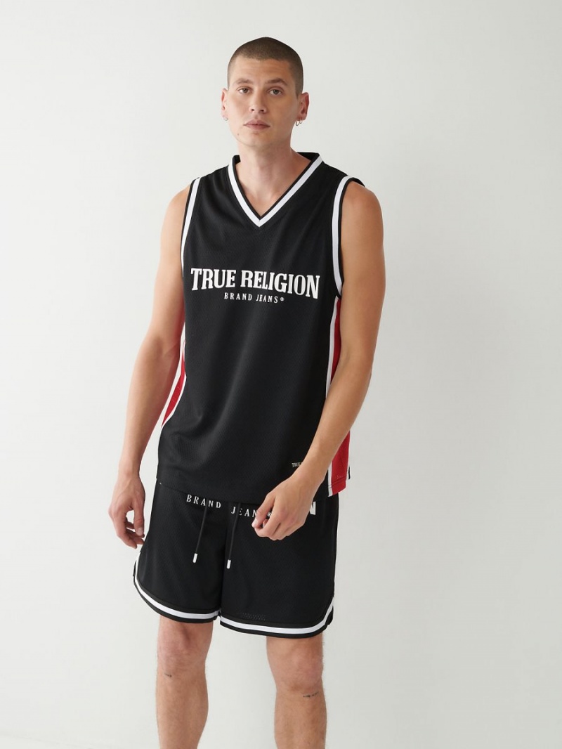 Black True Religion Mesh Jersey Tanks | 6274-NFAMB