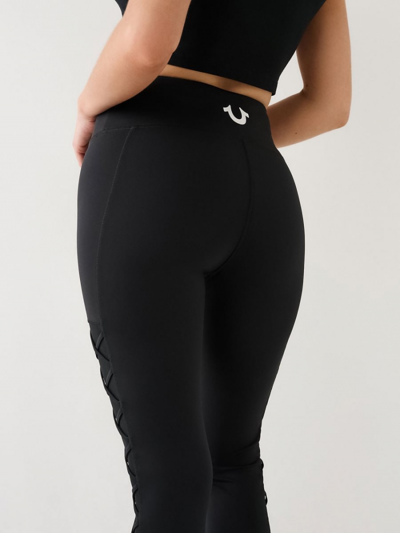 Black True Religion Mesh Lace Up High Rise Leggings | 2965-JOGTB