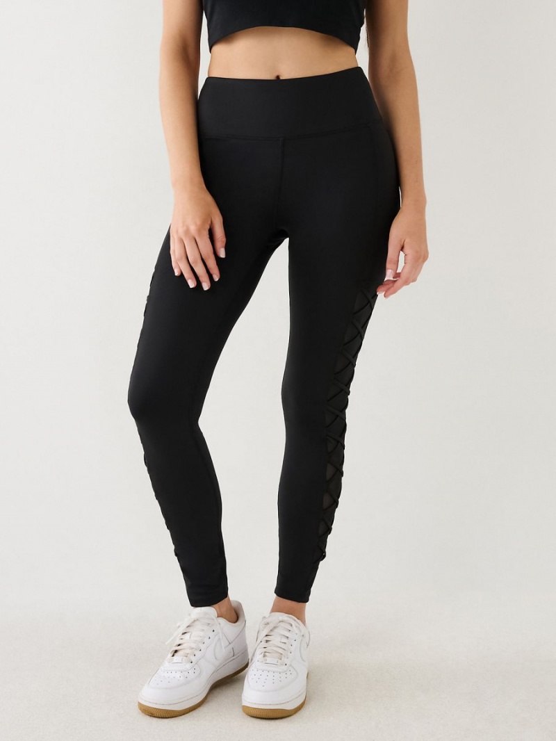 Black True Religion Mesh Lace Up High Rise Leggings | 2965-JOGTB