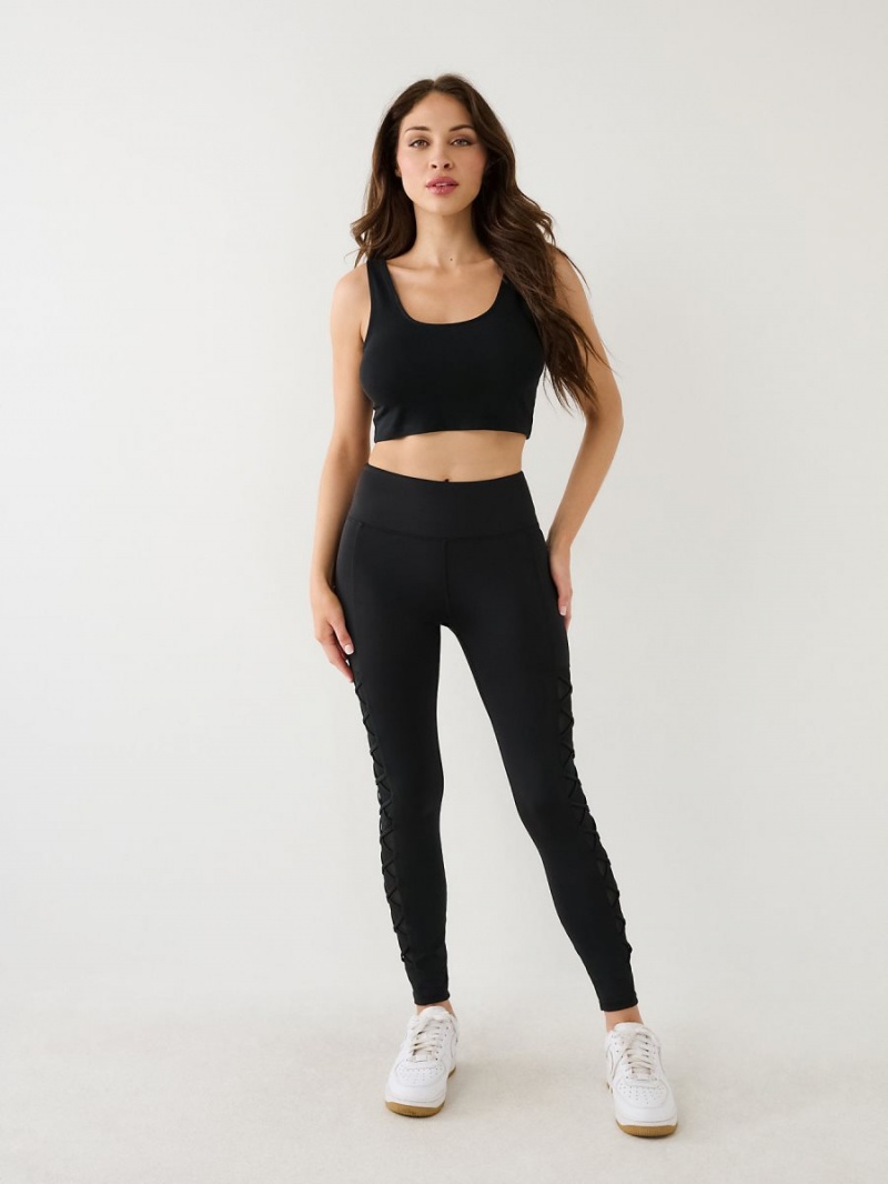 Black True Religion Mesh Lace Up High Rise Leggings | 2965-JOGTB