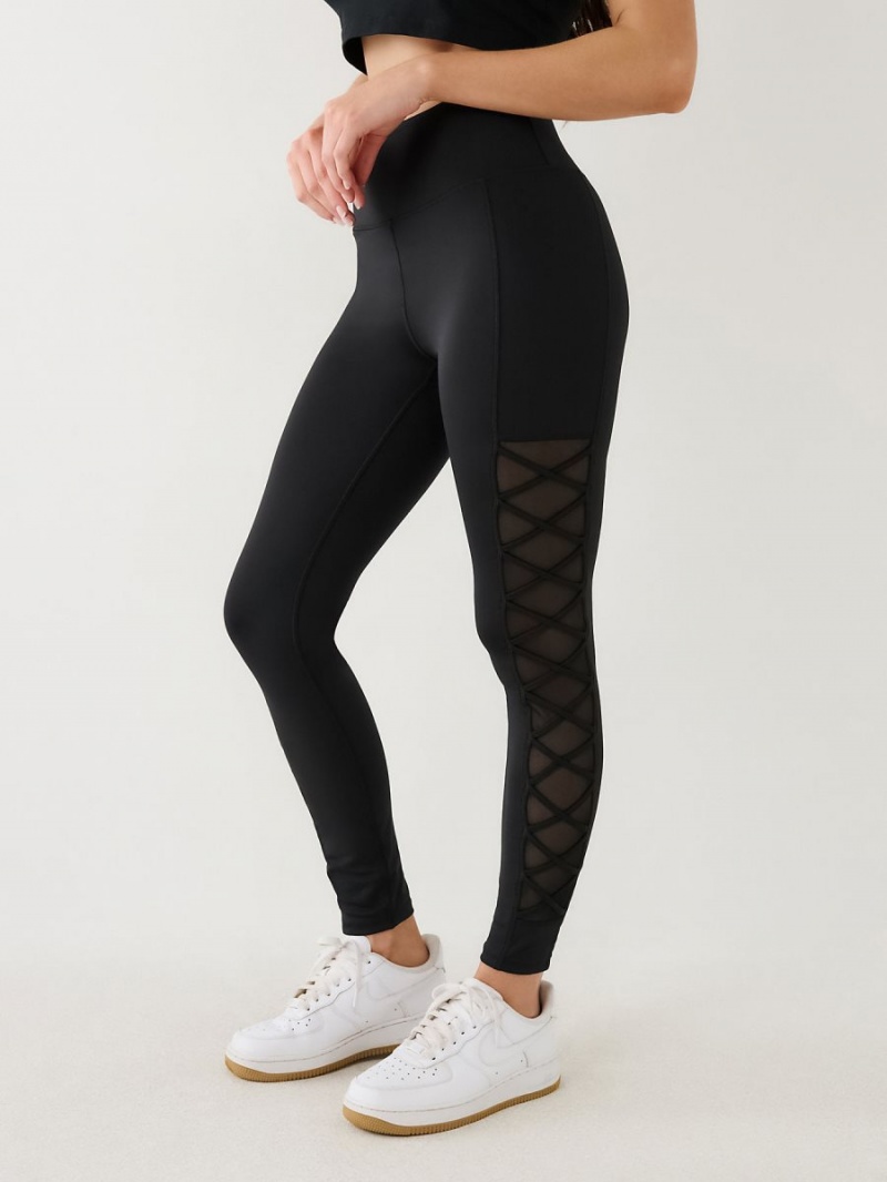 Black True Religion Mesh Lace Up High Rise Leggings | 2965-JOGTB