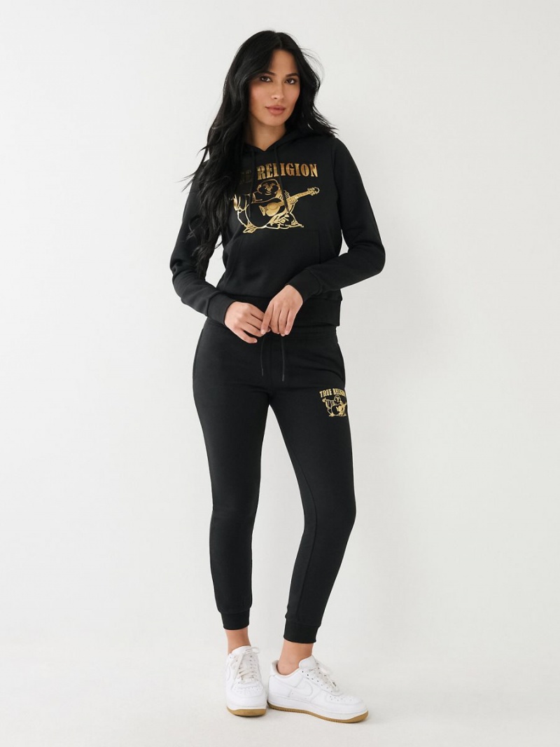 Black True Religion Metallic Buddha Logo Fleece Jogger | 3902-CNVQD