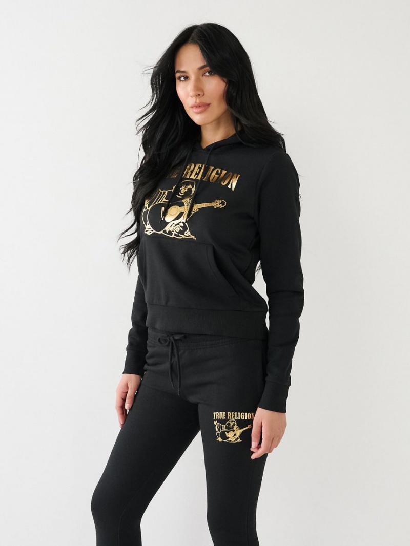 Black True Religion Metallic Buddha Logo Fleece Hoodie | 5824-CBTPK