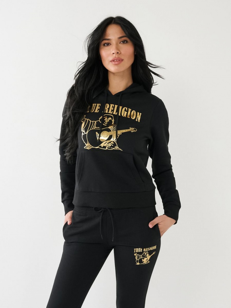 Black True Religion Metallic Buddha Logo Fleece Hoodie | 5824-CBTPK