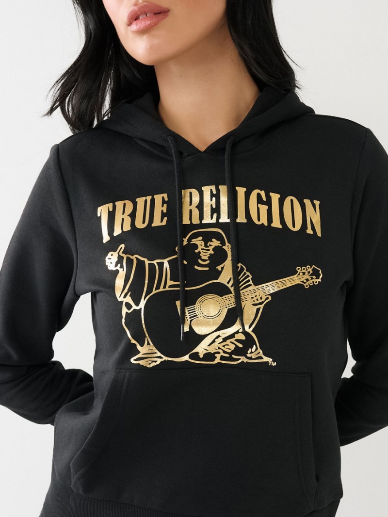 Black True Religion Metallic Buddha Logo Fleece Hoodie | 5824-CBTPK