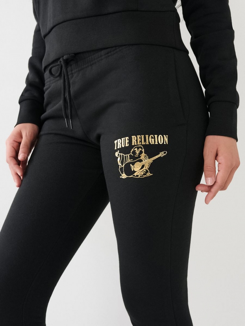 Black True Religion Metallic Buddha Logo Fleece Jogger | 8524-OWEXG