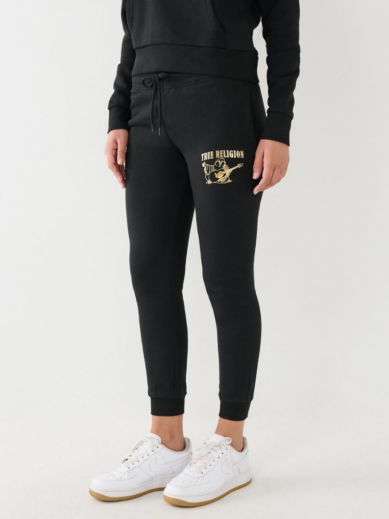 Black True Religion Metallic Buddha Logo Fleece Jogger | 8524-OWEXG