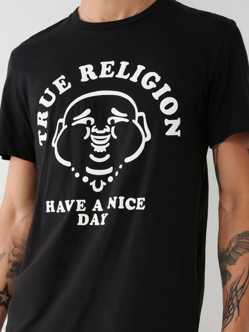 Black True Religion Nice Day T Shirts | 3024-TNMUF