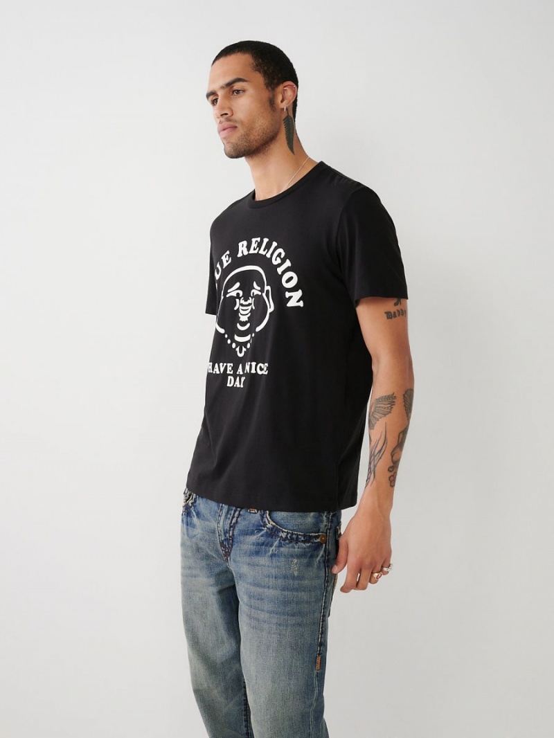 Black True Religion Nice Day T Shirts | 3024-TNMUF