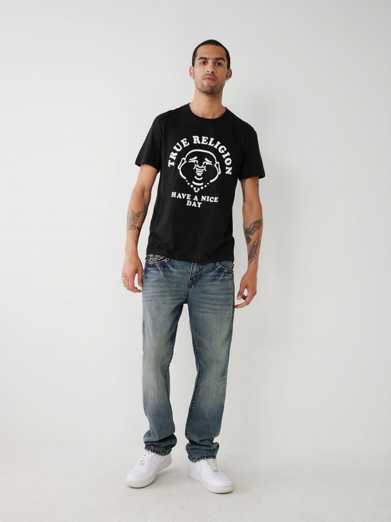 Black True Religion Nice Day T Shirts | 3024-TNMUF