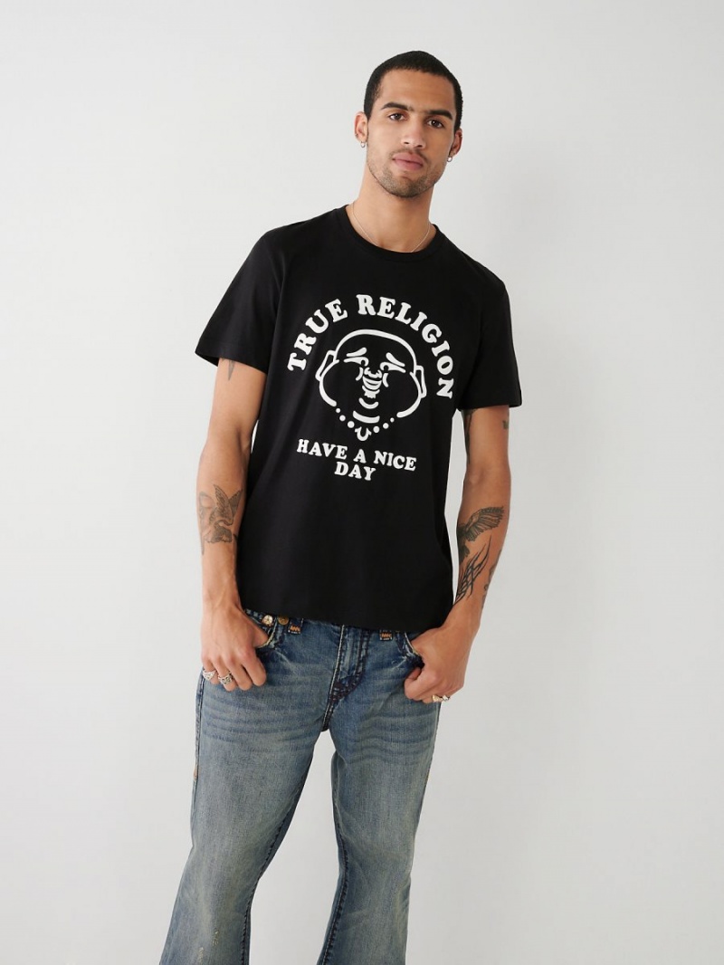 Black True Religion Nice Day T Shirts | 3024-TNMUF