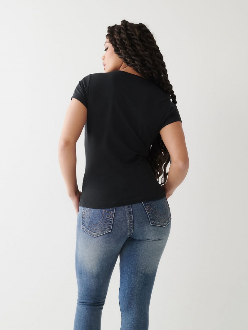 Black True Religion Notch Logo T Shirts | 2638-LPHSN