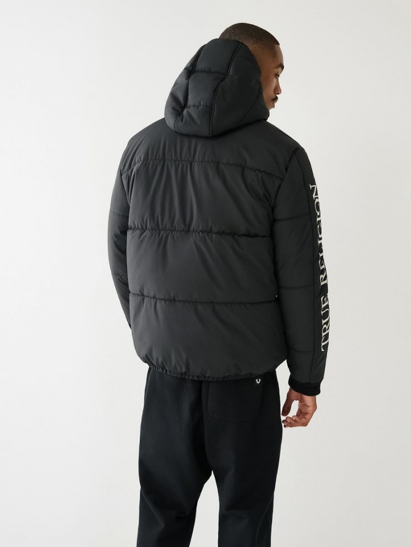 Black True Religion Panel Puffer Jacket | 3247-OWCJK