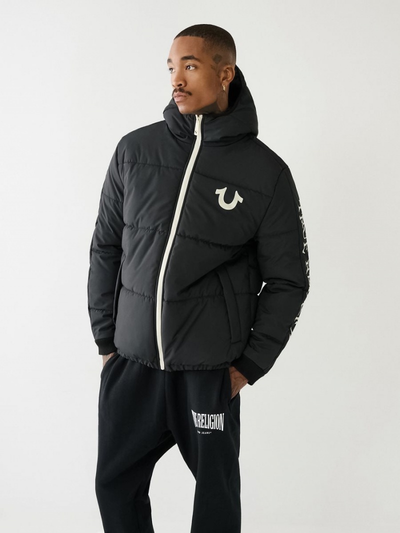 Black True Religion Panel Puffer Jacket | 3247-OWCJK