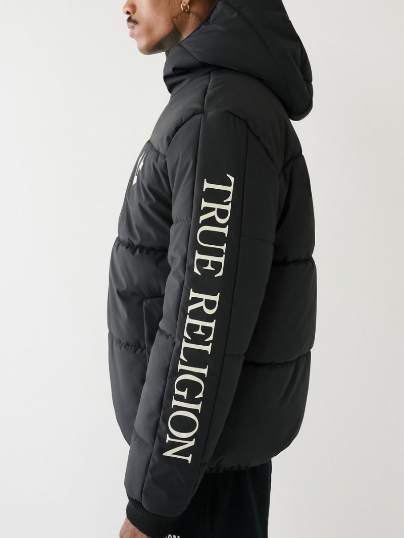 Black True Religion Panel Puffer Jacket | 3247-OWCJK