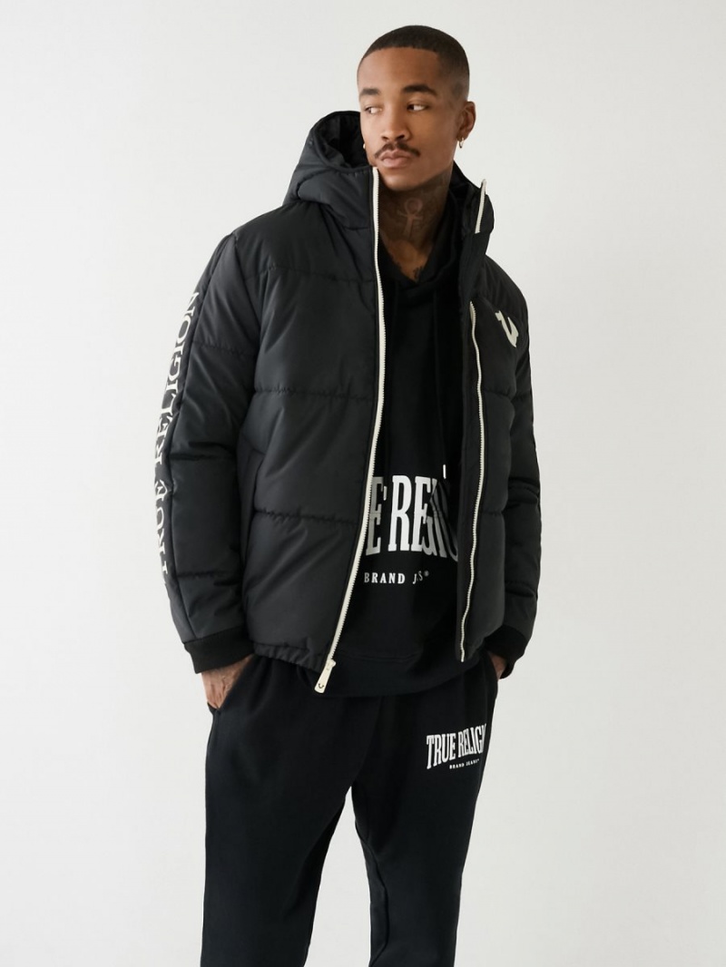 Black True Religion Panel Puffer Jacket | 3247-OWCJK