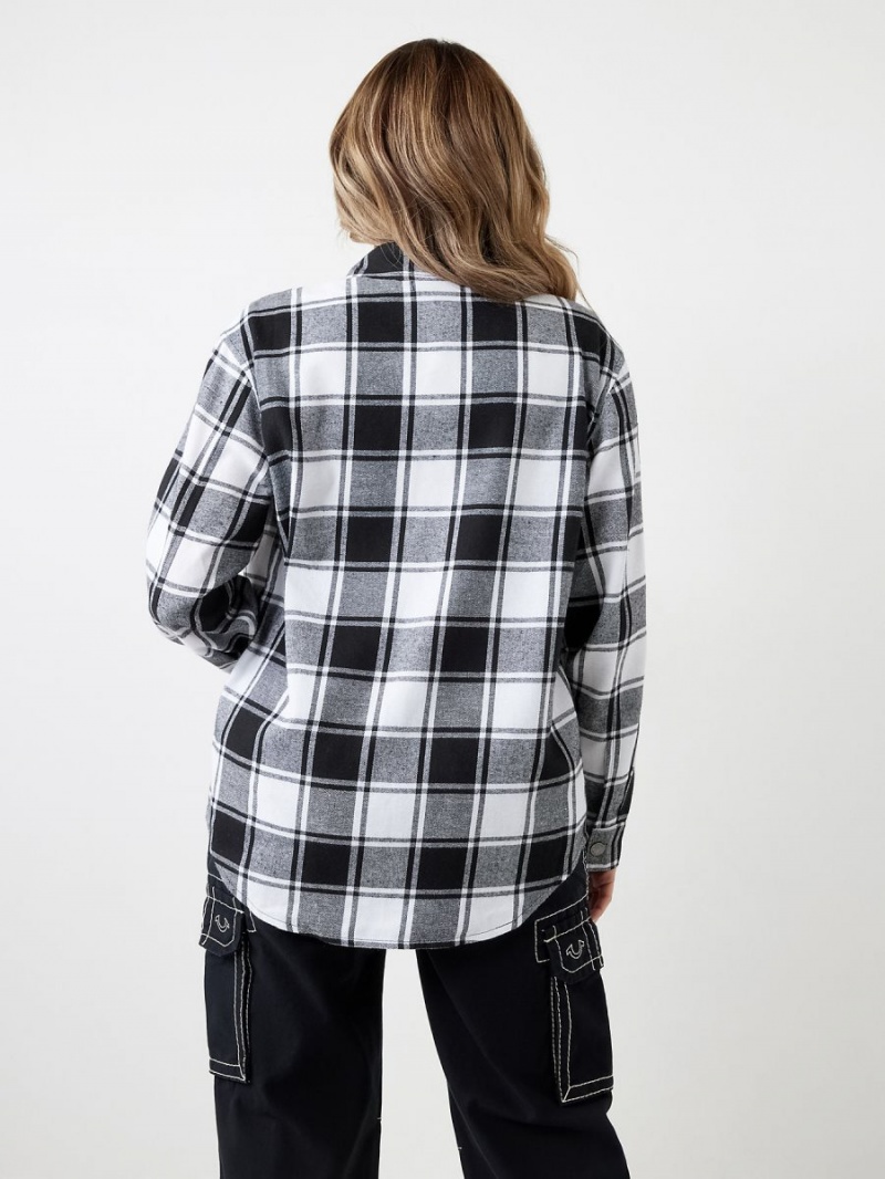 Black True Religion Plaid Horseshoe Single Needle Shirts | 8902-HQJNZ