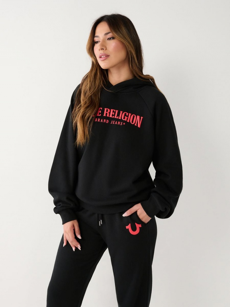 Black True Religion Relaxed Hoodie | 0387-UWDJA