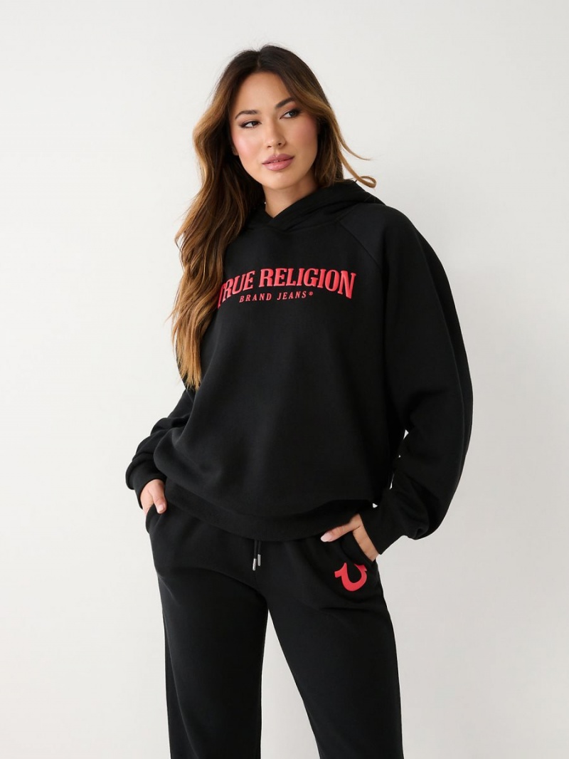 Black True Religion Relaxed Hoodie | 0387-UWDJA