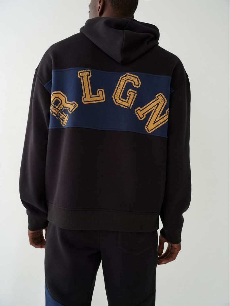 Black True Religion Relaxed Hoodie | 1786-QYDVH