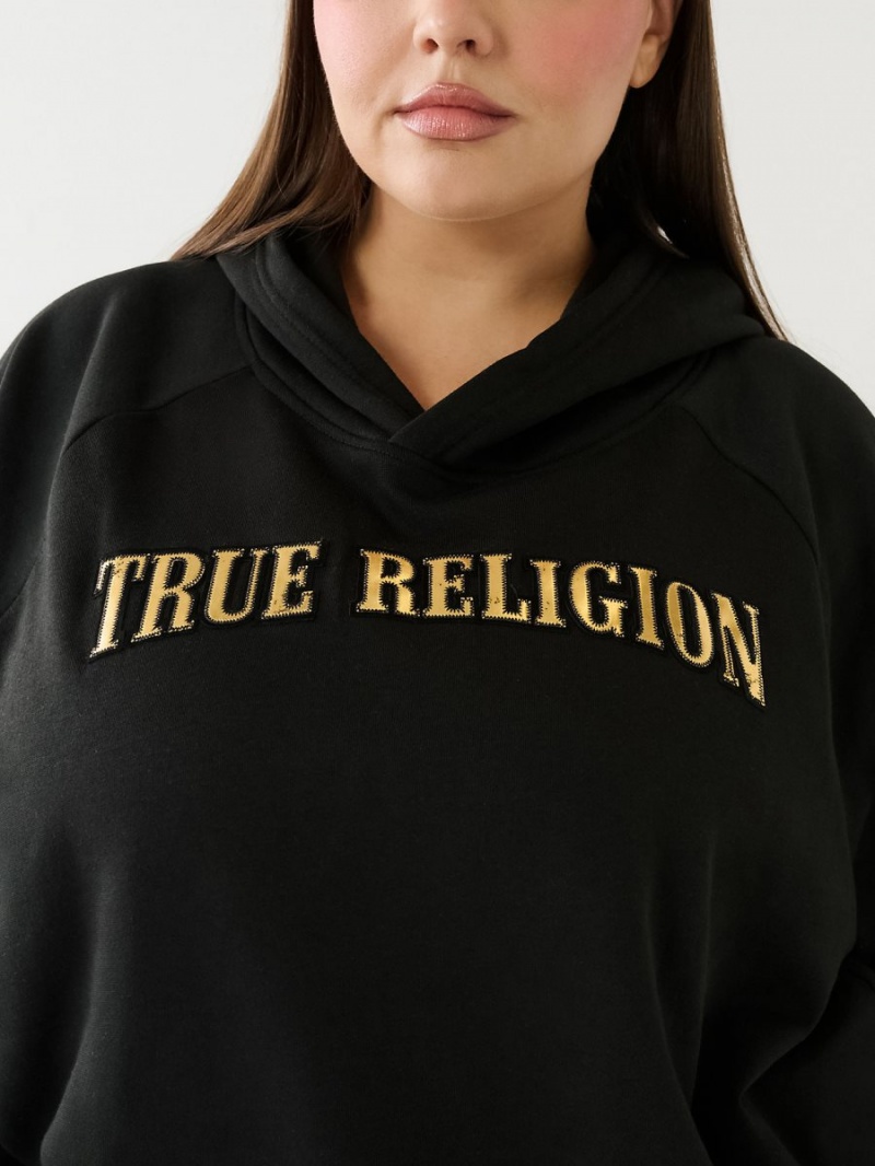 Black True Religion Relaxed Hoodie | 3285-ZKHIY