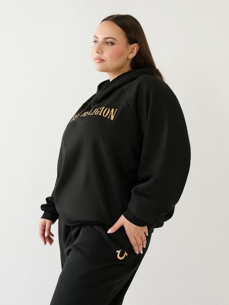 Black True Religion Relaxed Hoodie | 3285-ZKHIY