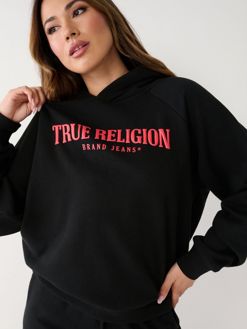 Black True Religion Relaxed Hoodie | 3859-GSXFT