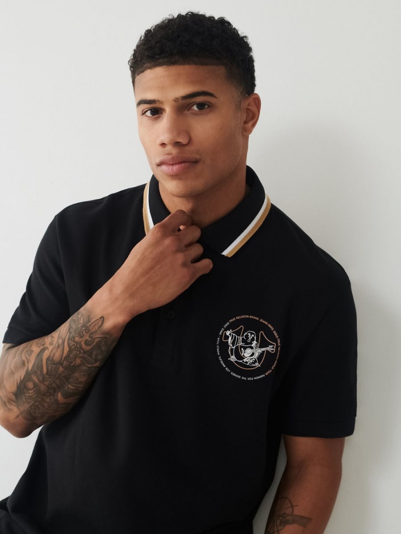 Black True Religion Relaxed Polo Shirts | 8679-MOTUF