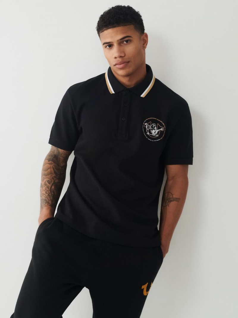 Black True Religion Relaxed Polo Shirts | 8679-MOTUF