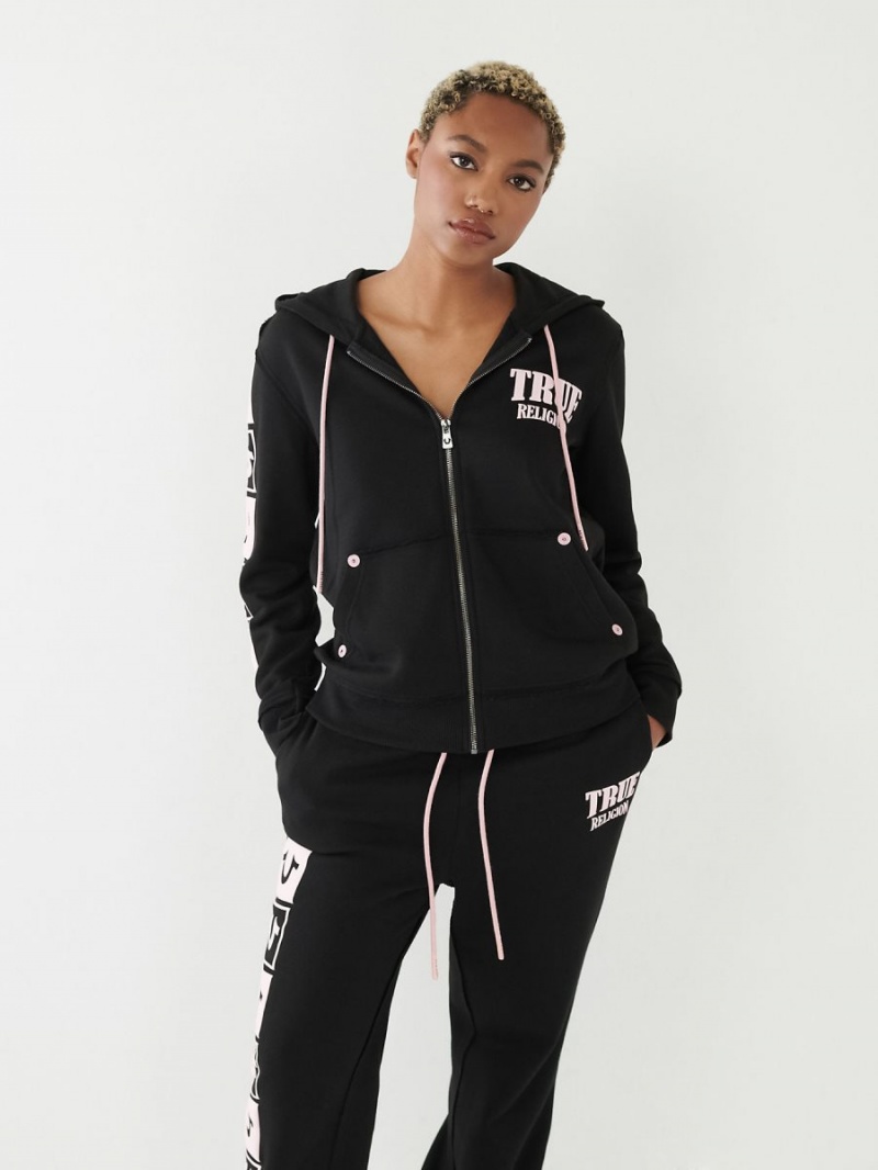 Black True Religion Relaxed Zip Hoodie | 4598-XYFEB