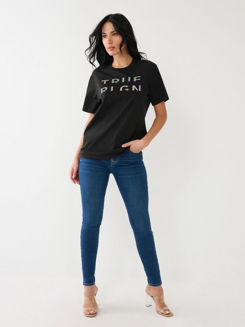 Black True Religion Rlgn Logo Boyfriend T Shirts | 9325-RTDPS