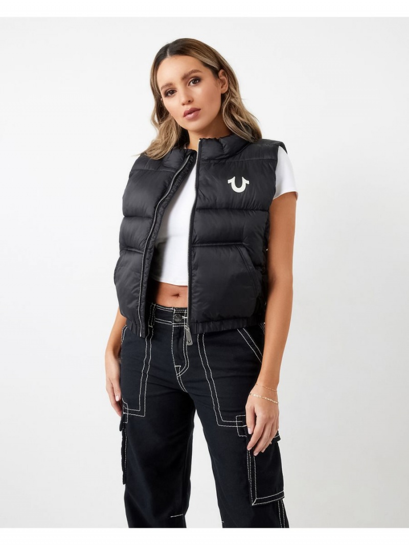 Black True Religion Rlgn Zip Puffer Vest | 2435-METVJ