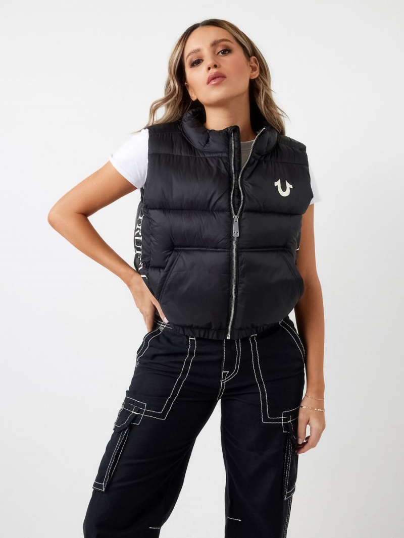 Black True Religion Rlgn Zip Puffer Vest | 2435-METVJ