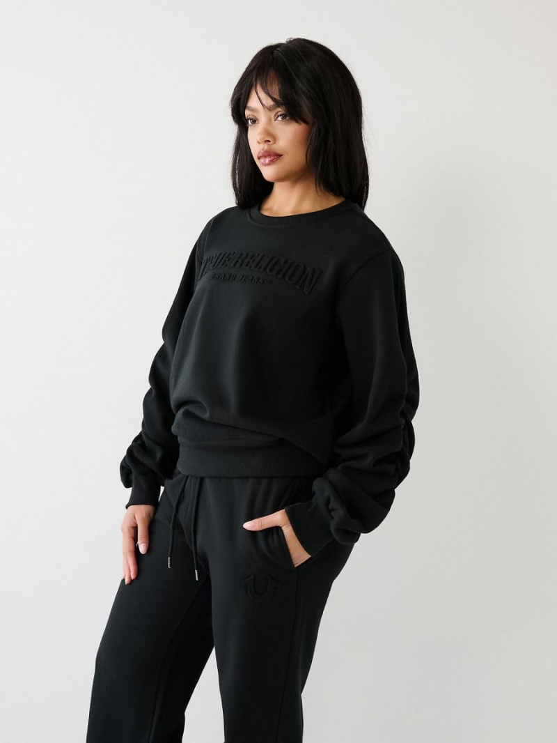 Black True Religion Ruched Relaxed Sweatshirt | 2810-JSLNV