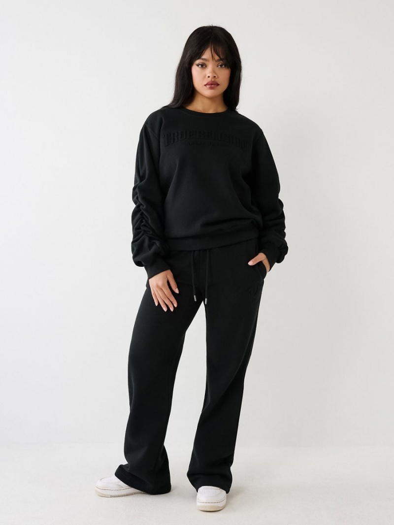 Black True Religion Ruched Relaxed Sweatshirt | 2810-JSLNV