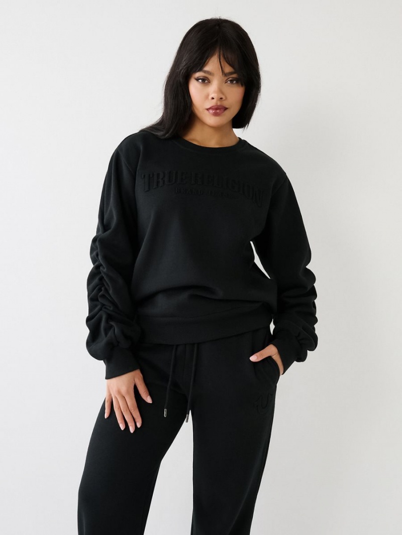 Black True Religion Ruched Relaxed Sweatshirt | 2810-JSLNV