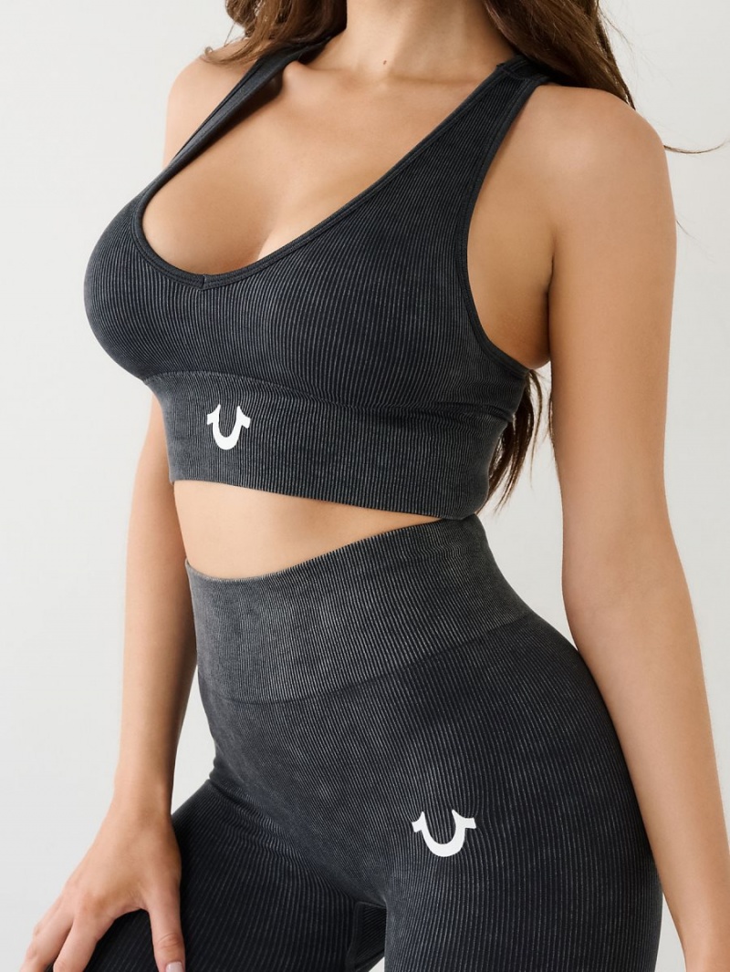 Black True Religion Seamless Logo Sports Bra Top | 6201-GIOCU