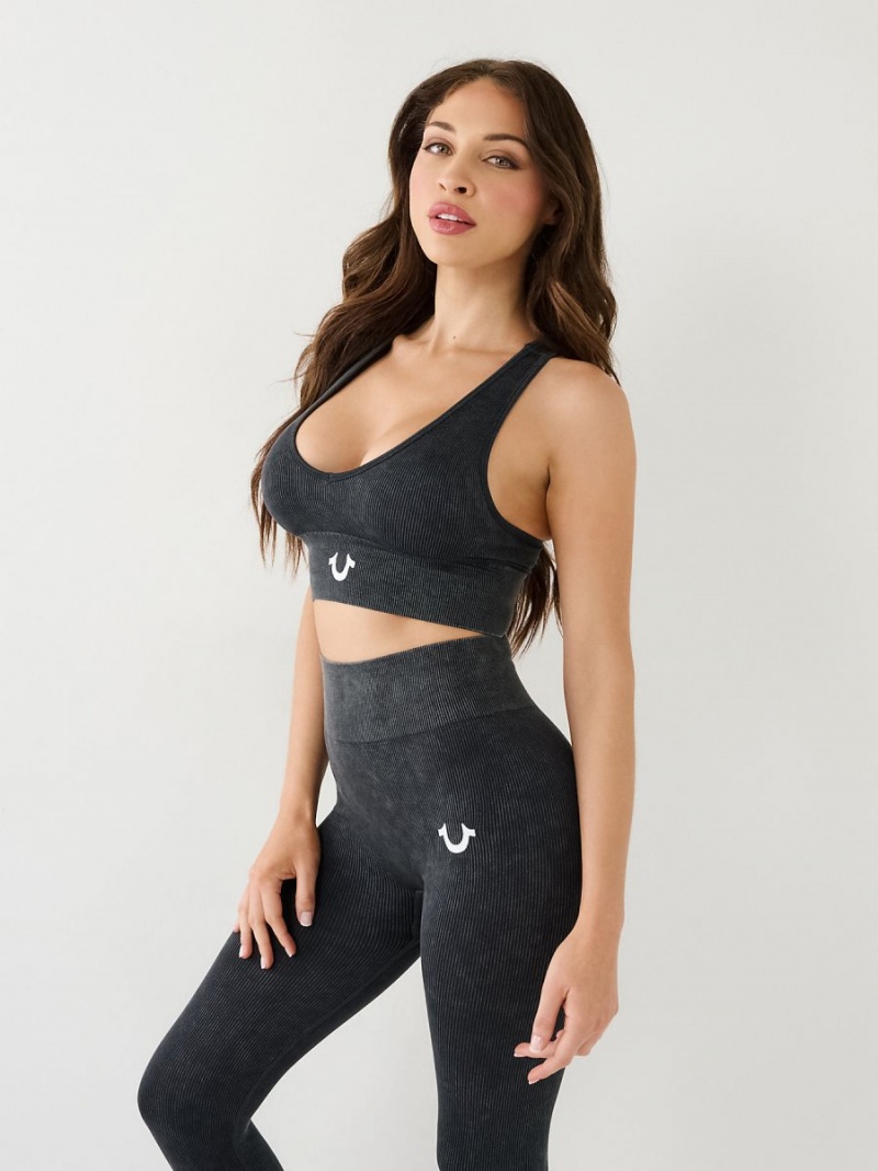 Black True Religion Seamless Logo Sports Bra Top | 6201-GIOCU